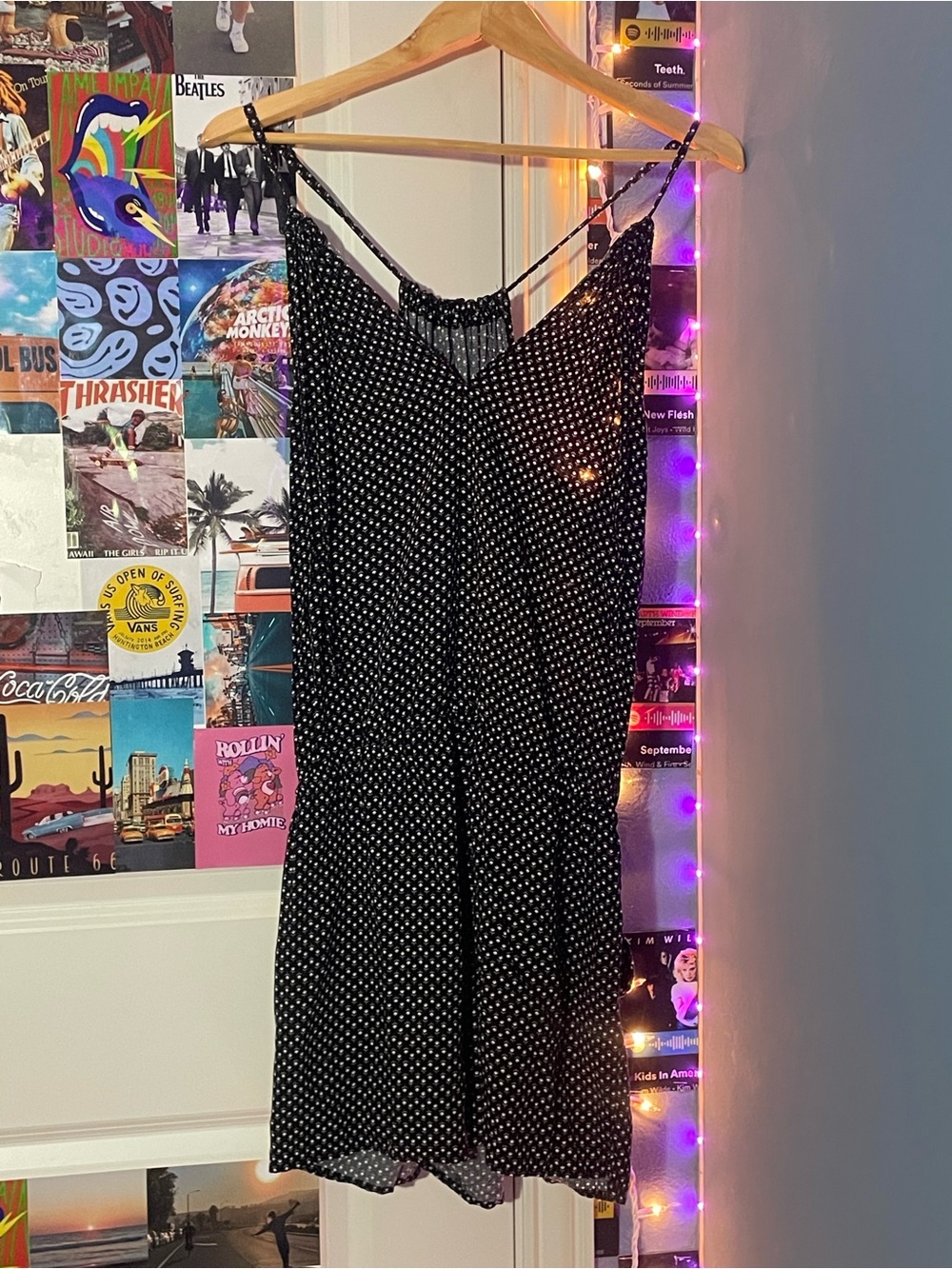 Black Polka Dot One-Piece Romper - Classic Spaghetti Strap